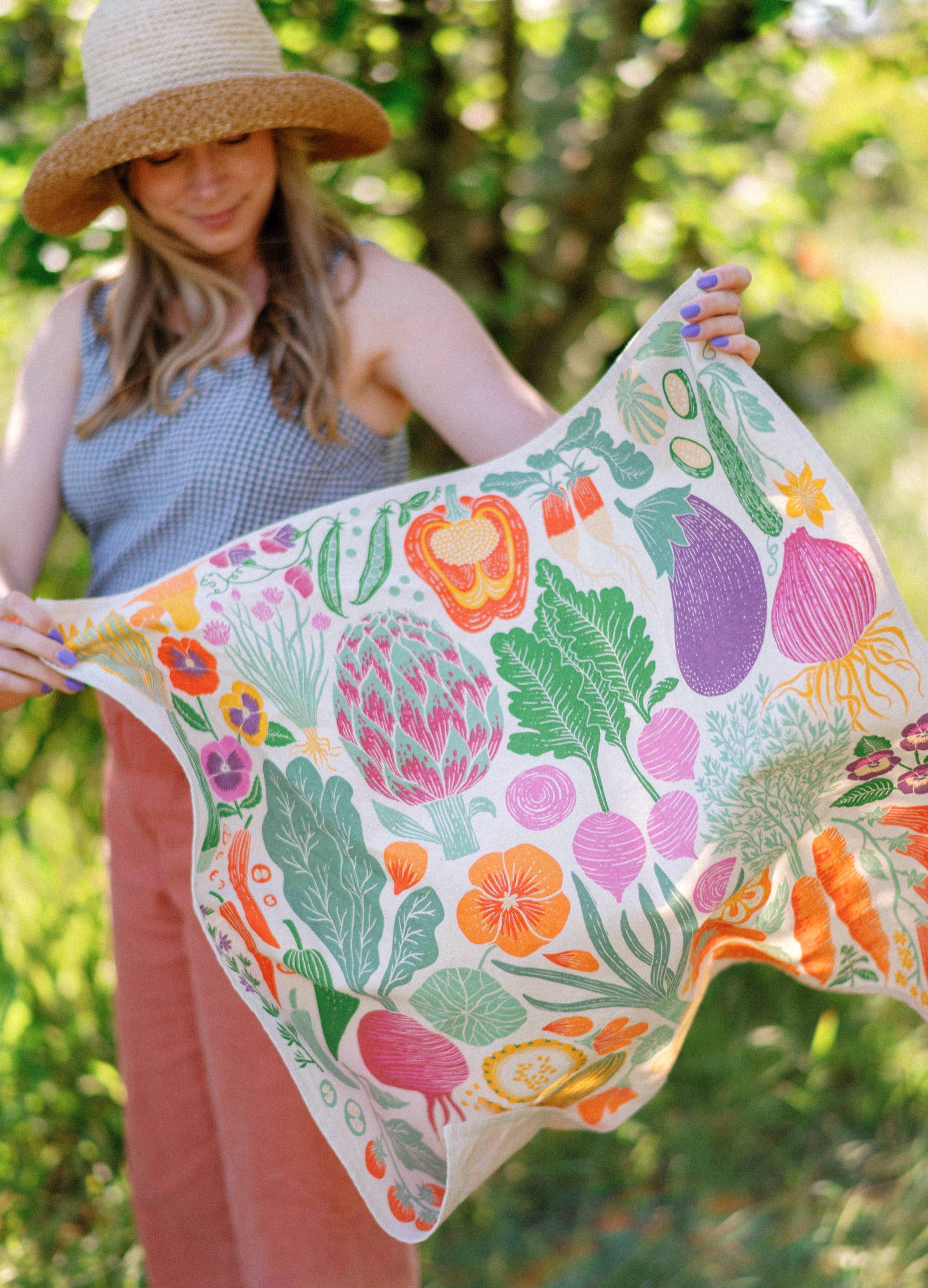 Organic Cotton Tea Towel - Veggie Garden