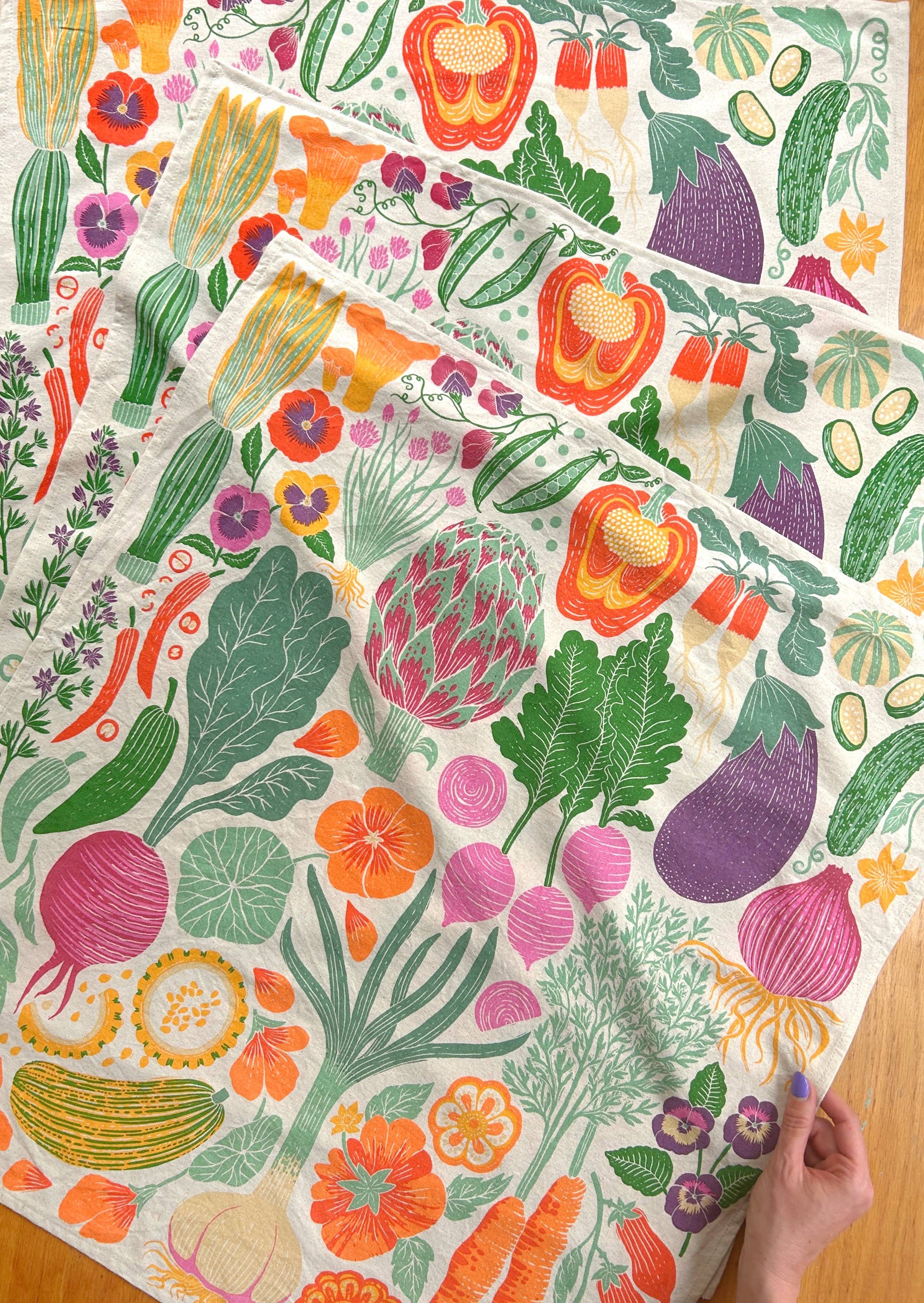 Organic Cotton Tea Towel - Veggie Garden
