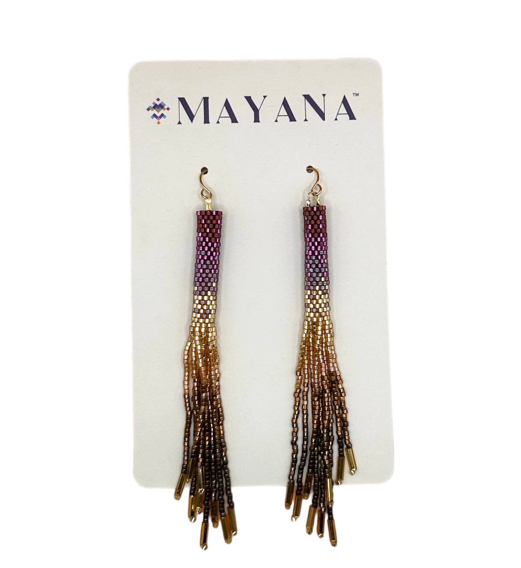 Beaded Handwoven Ombre Tassel Earrings (Violet)