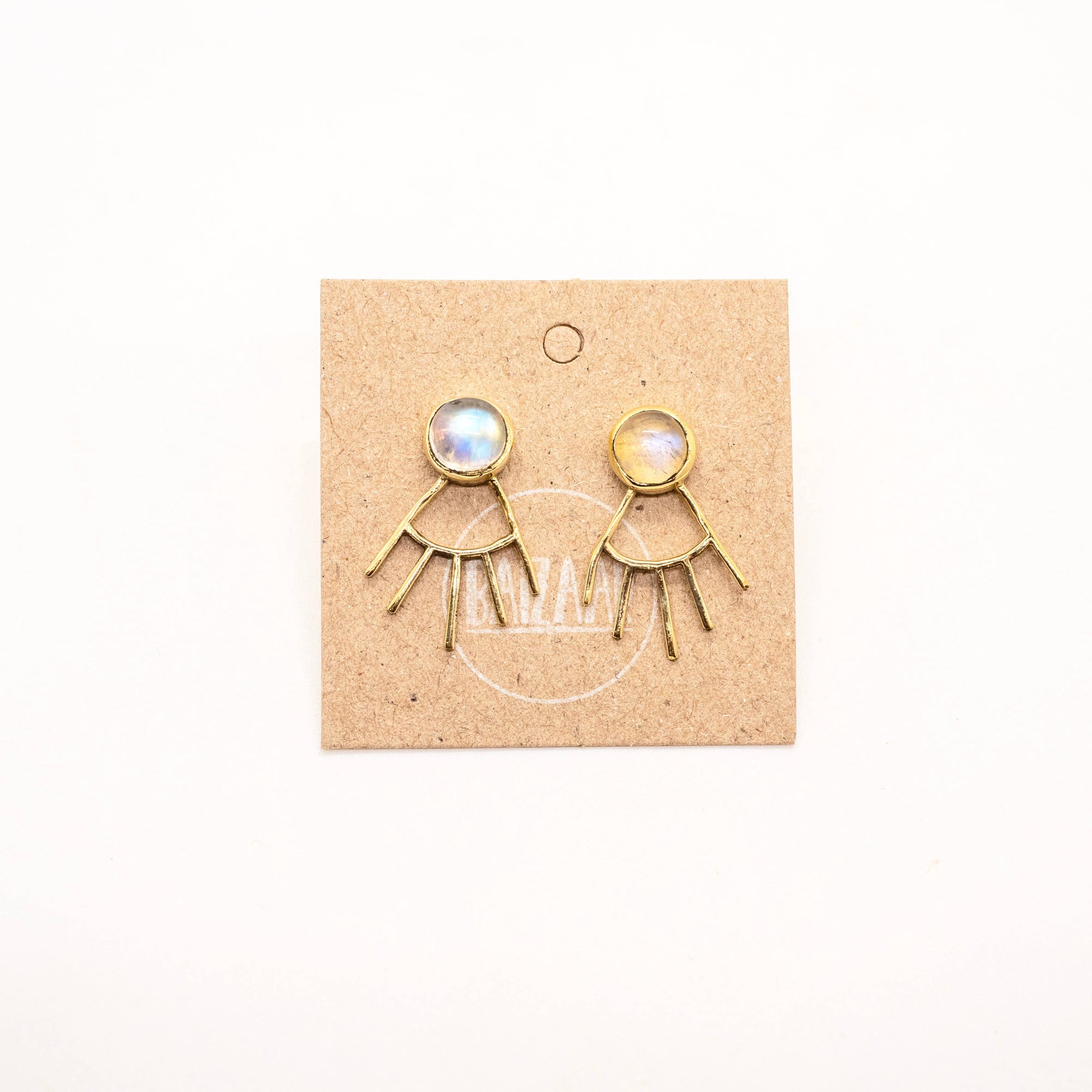 Brass Moonstone Eye Design Studs