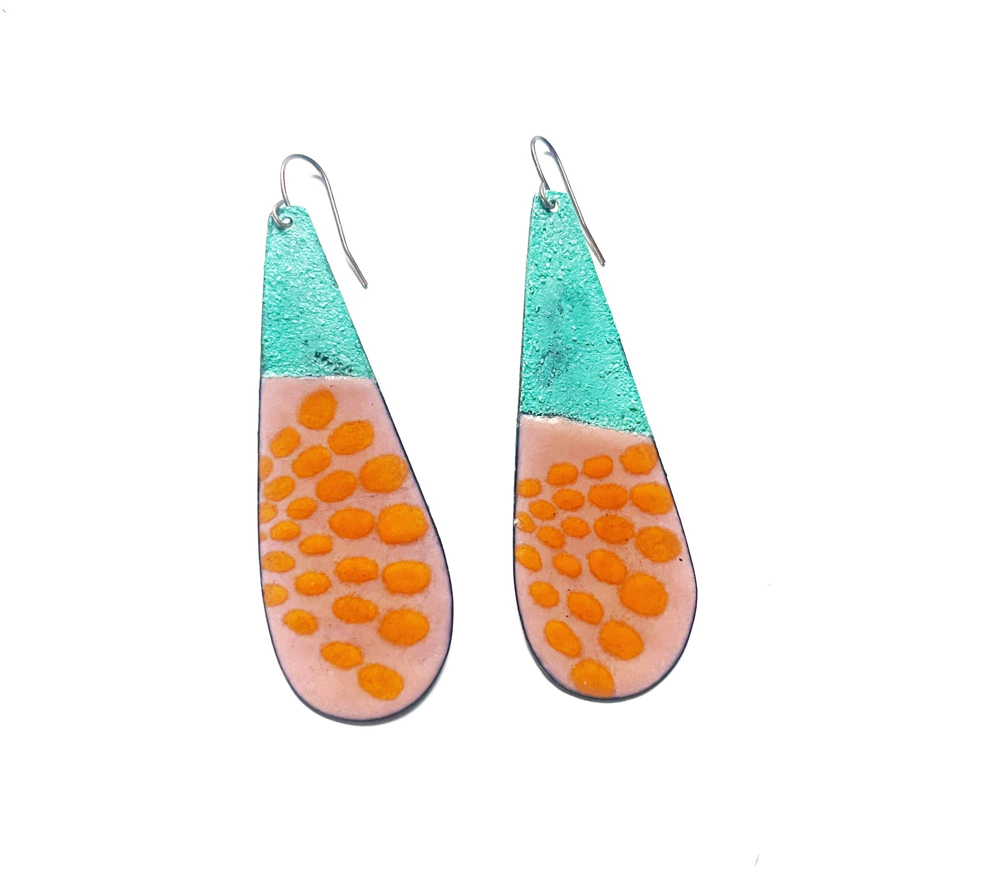 Patina and Enamel Teardrop Earrings 