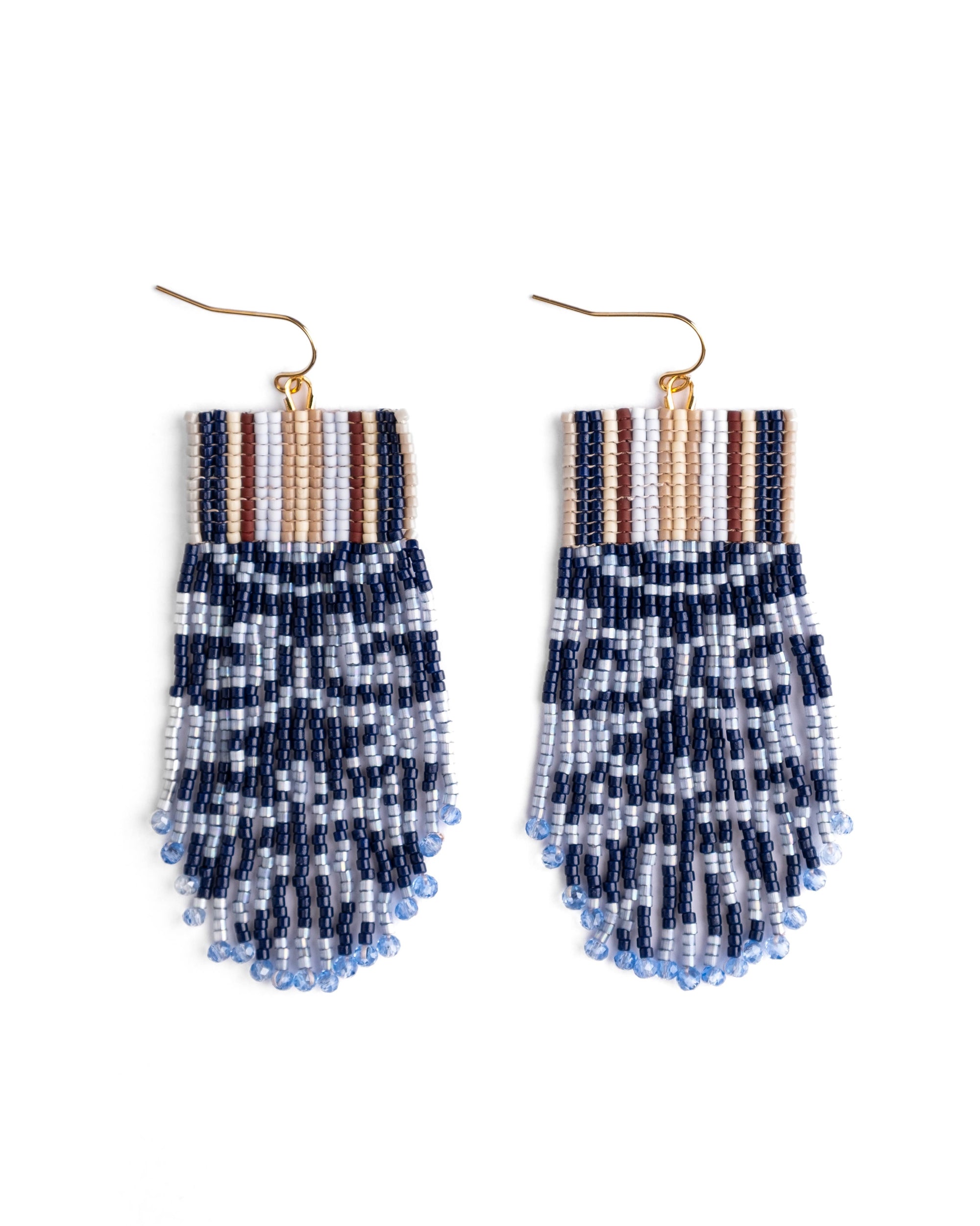 Beaded Handwoven Damask Fringe Earrings (Olive)