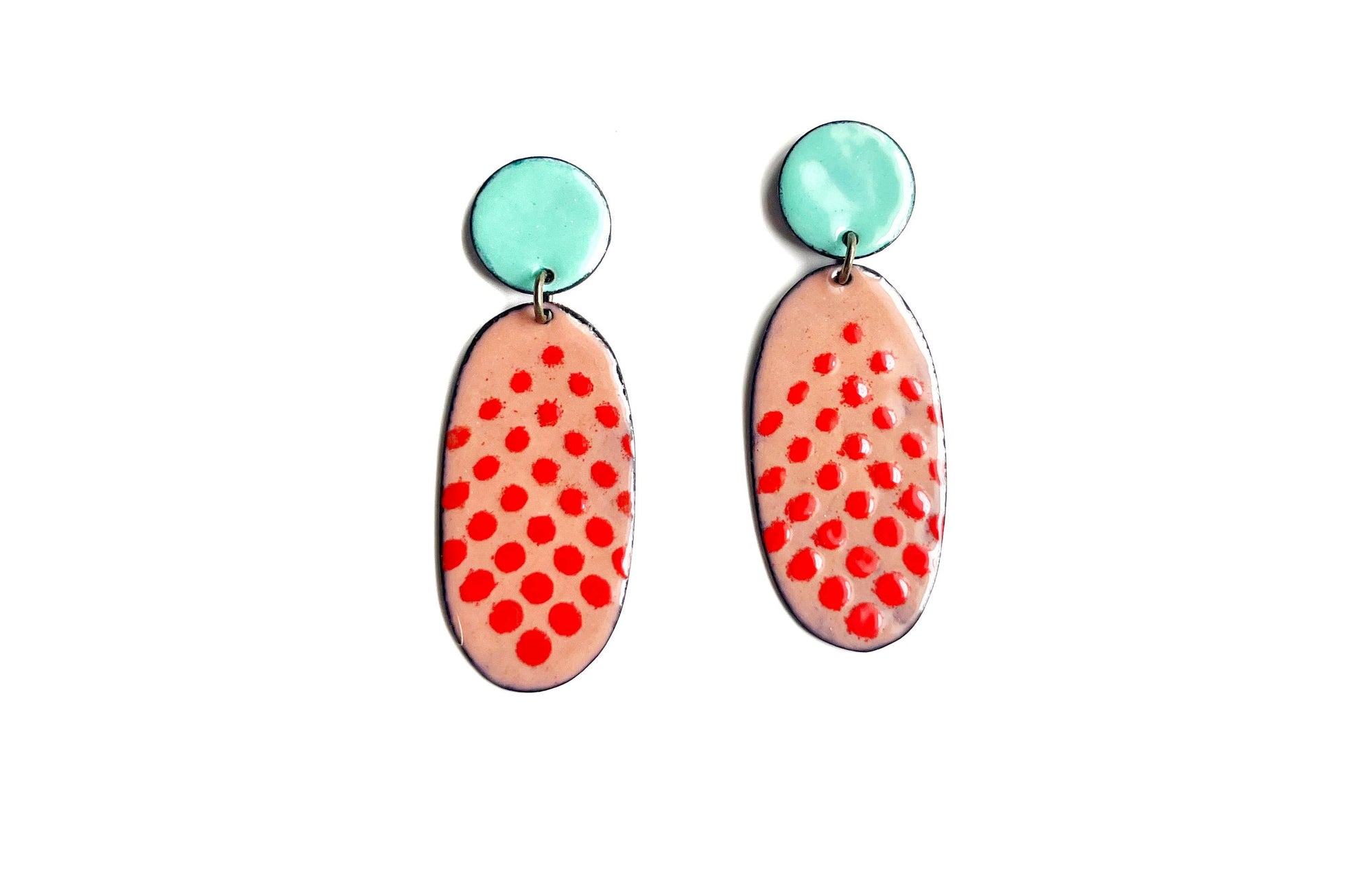 Red and Aqua Enamel Earrings