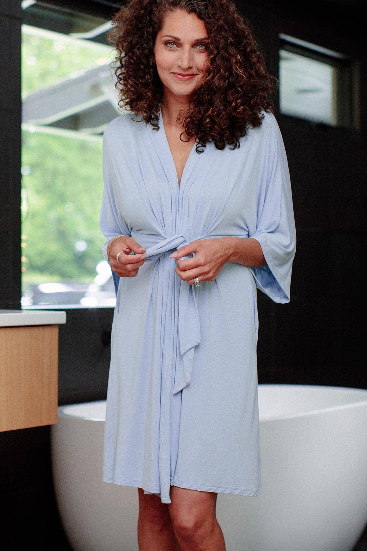 NINA ELBOW SLEEVE BELTED BAMBOO ROBE