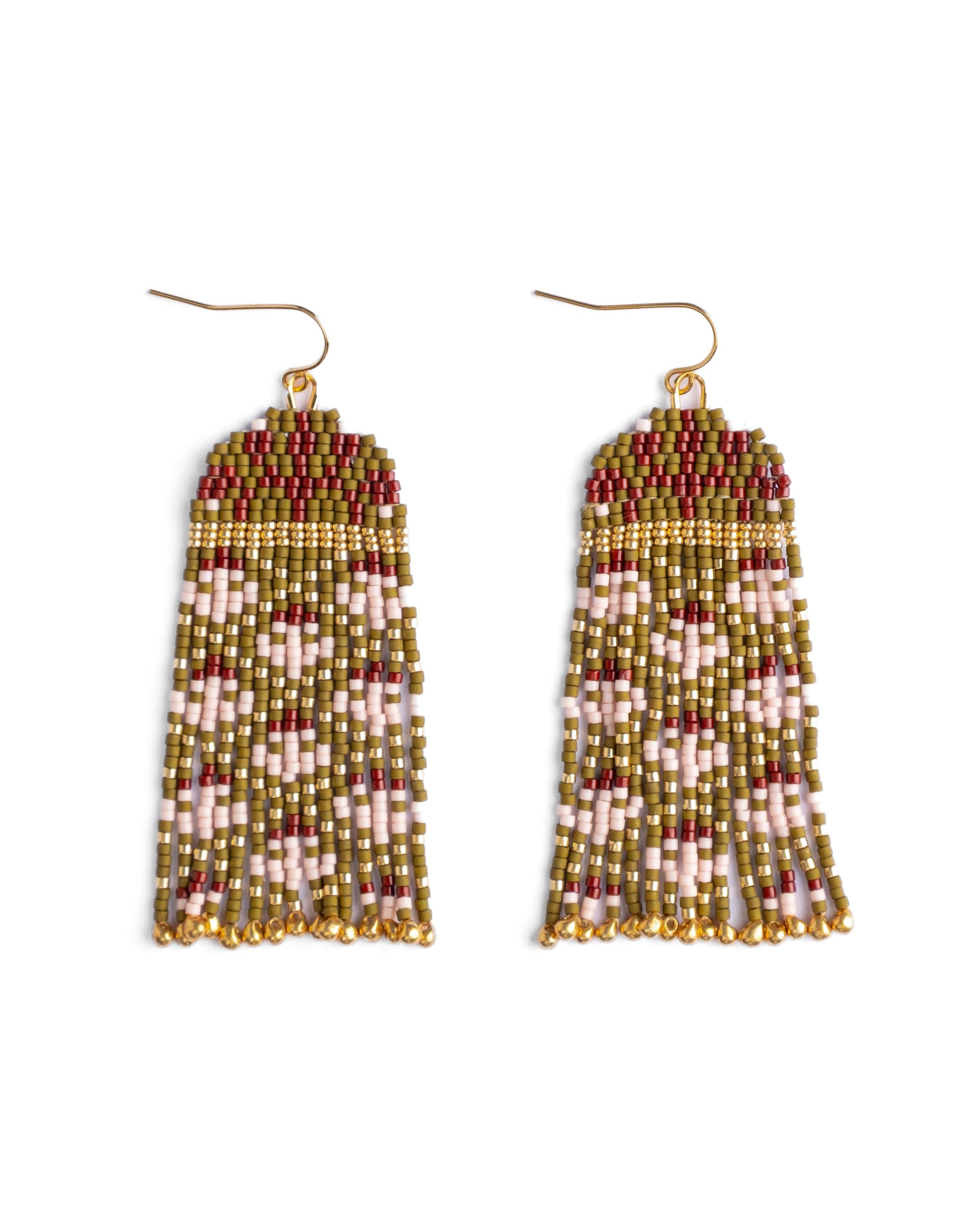 Beaded Handwoven Brocade Garden Earrings (Brown/Red)