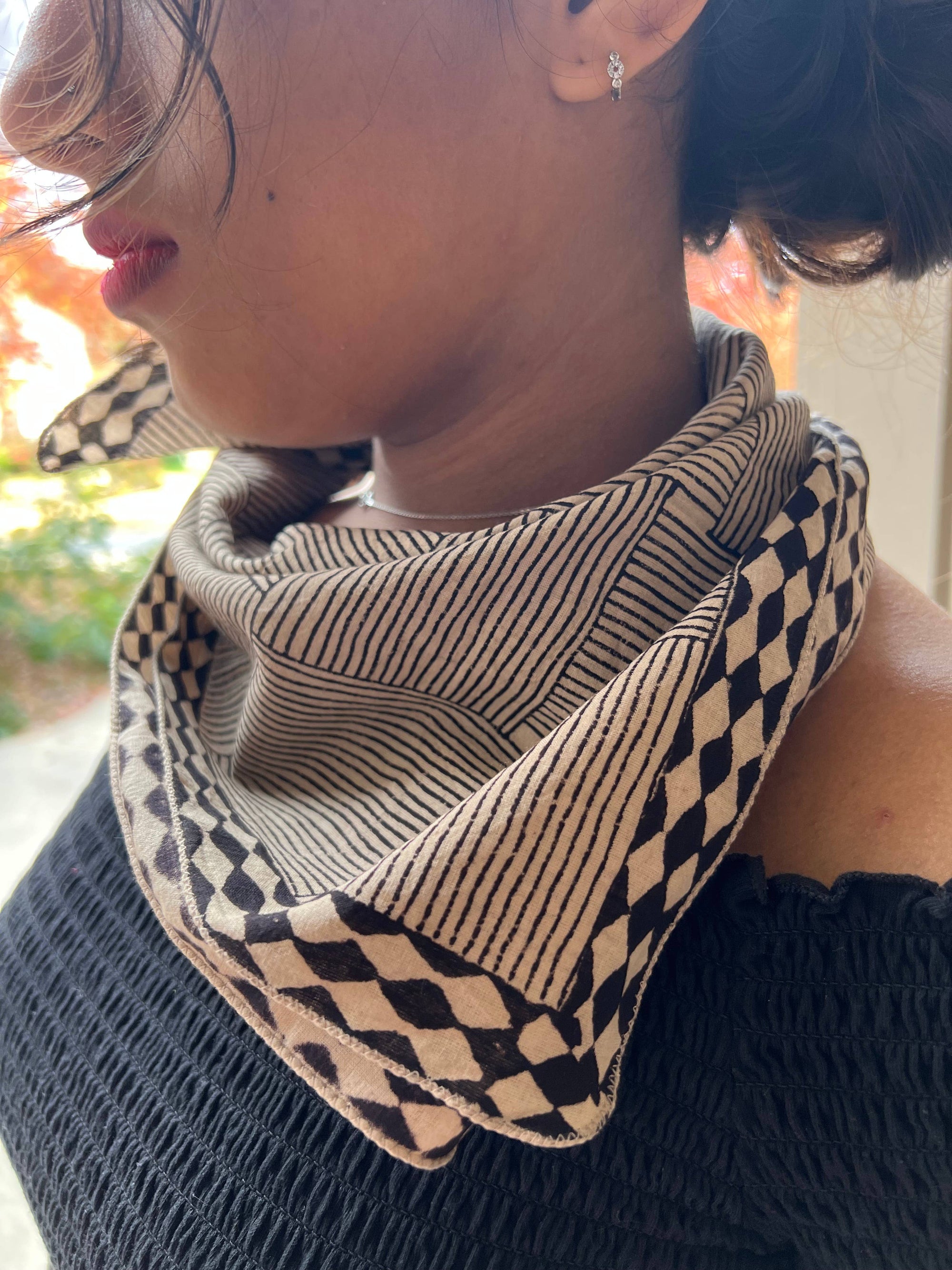 Bandana - Inky Doodles in Black &amp; Chai