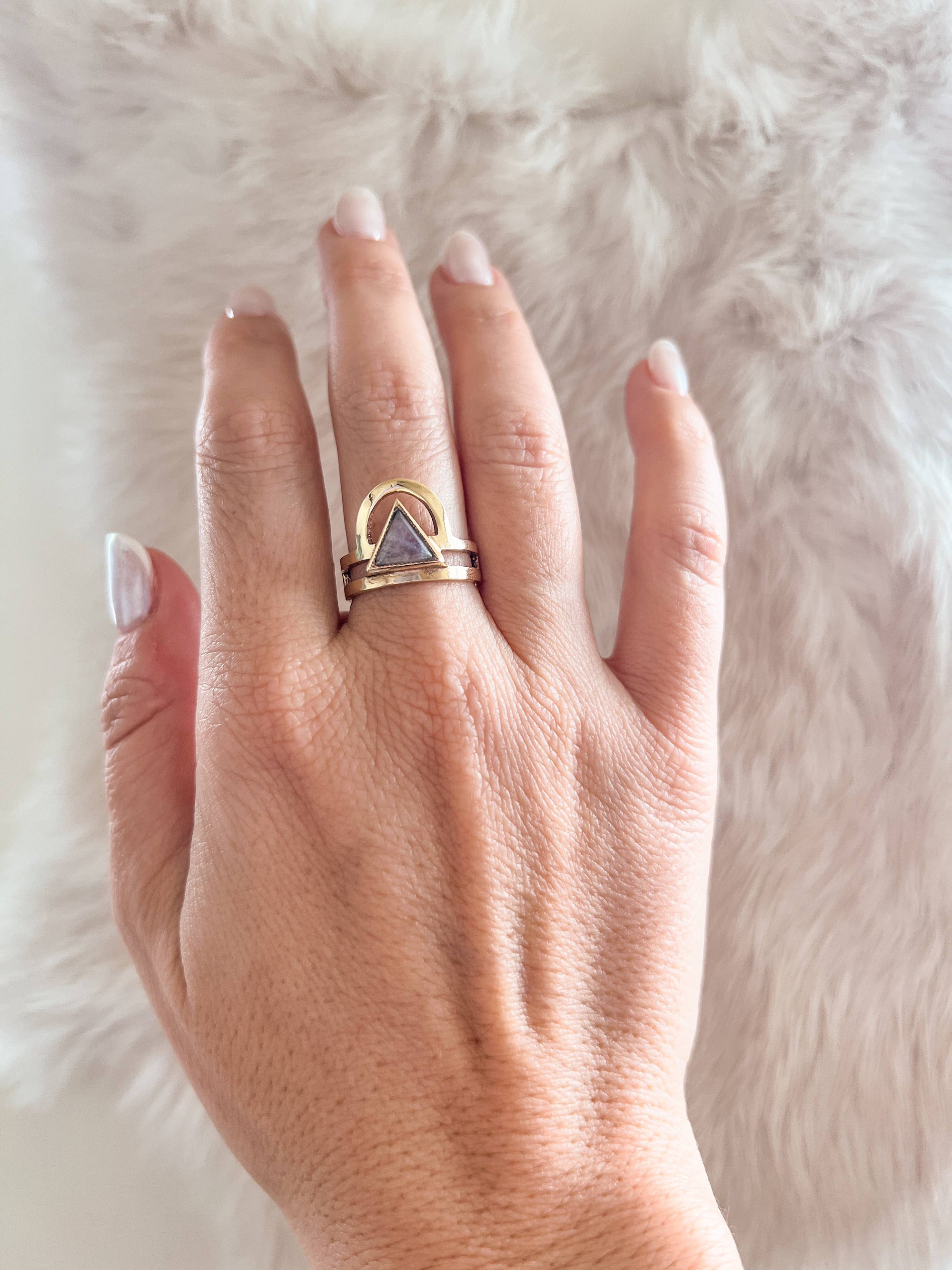 Brass Moonstone Trikona Ring