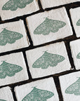 5x7 Seafoam Floral Moth Block Print on Handmade Paper