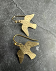 Minimal Bird Earrings - Small Hammered Brass Sparrow Drops
