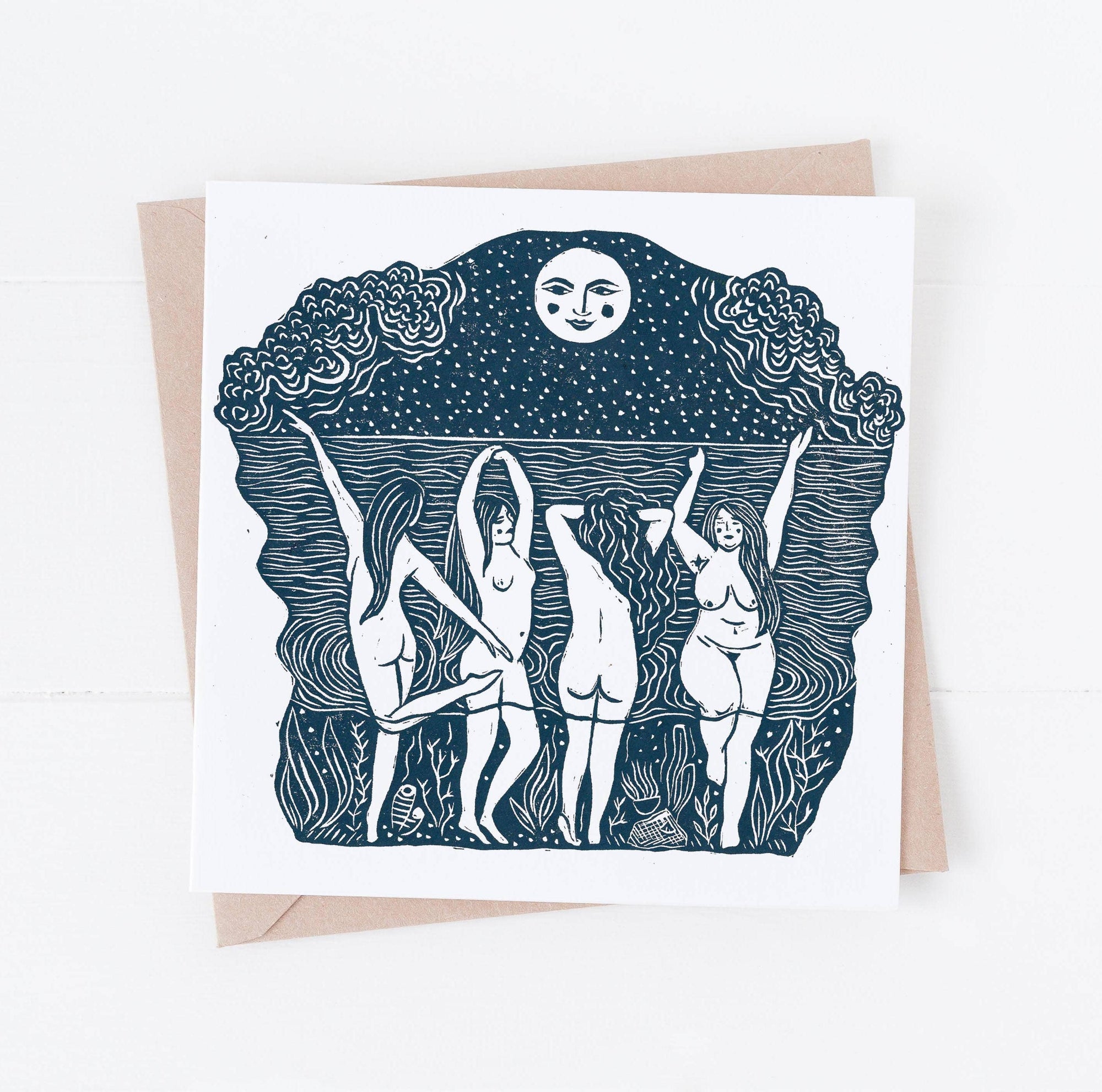 Moondance Card moon art, wild swimming, sea theme