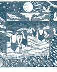 Prints by the Bay - Into the Waves linoprint