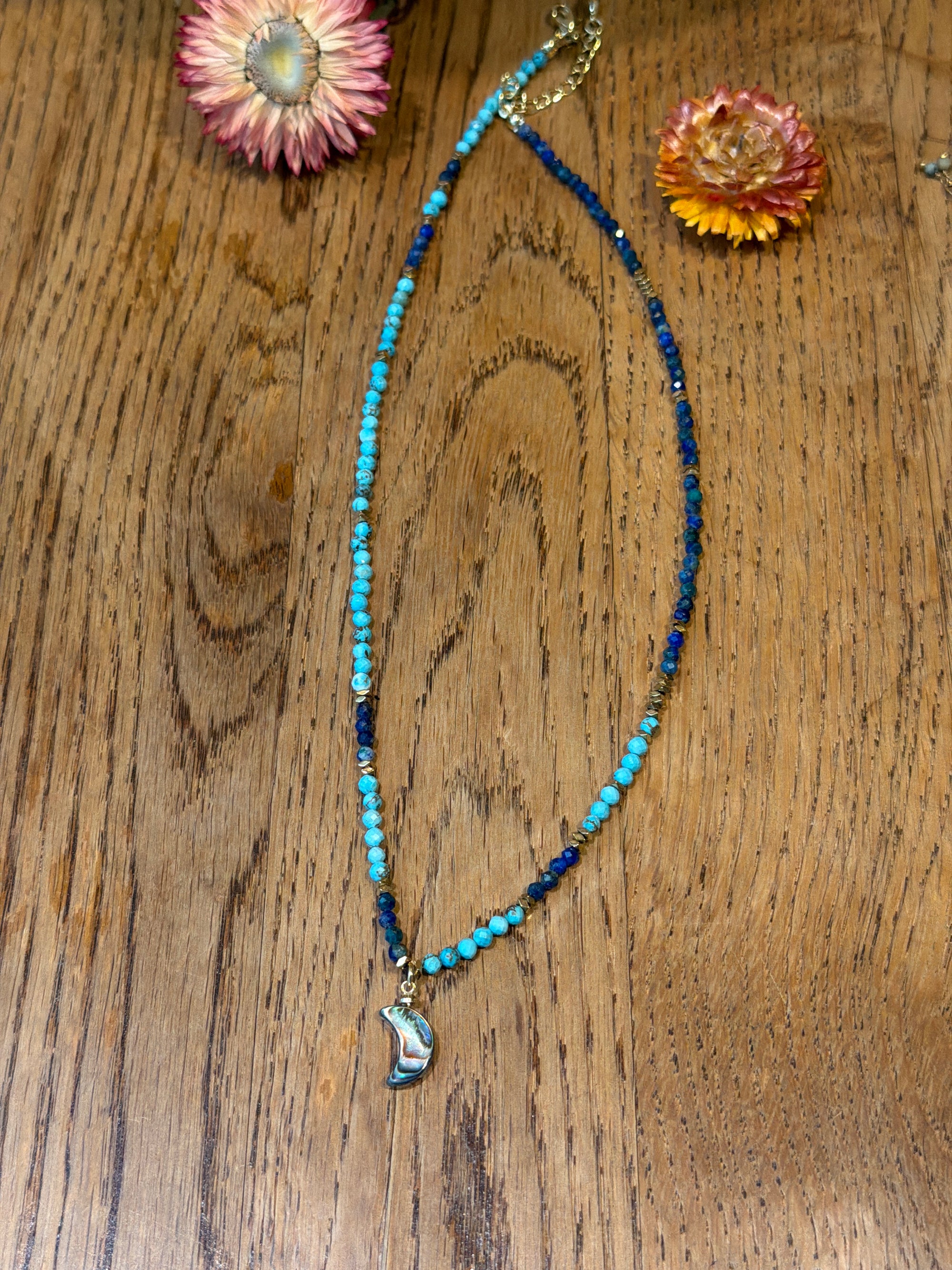 Lapiz &amp; turquoise moon necklace