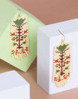 Beaded Handwoven Vine Fringe Earrings (Pink/Mustard)