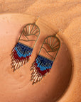 Mayana Designs Co - Beaded Handwoven Sedona Sunset Fringe Earrings (Blue/Green)