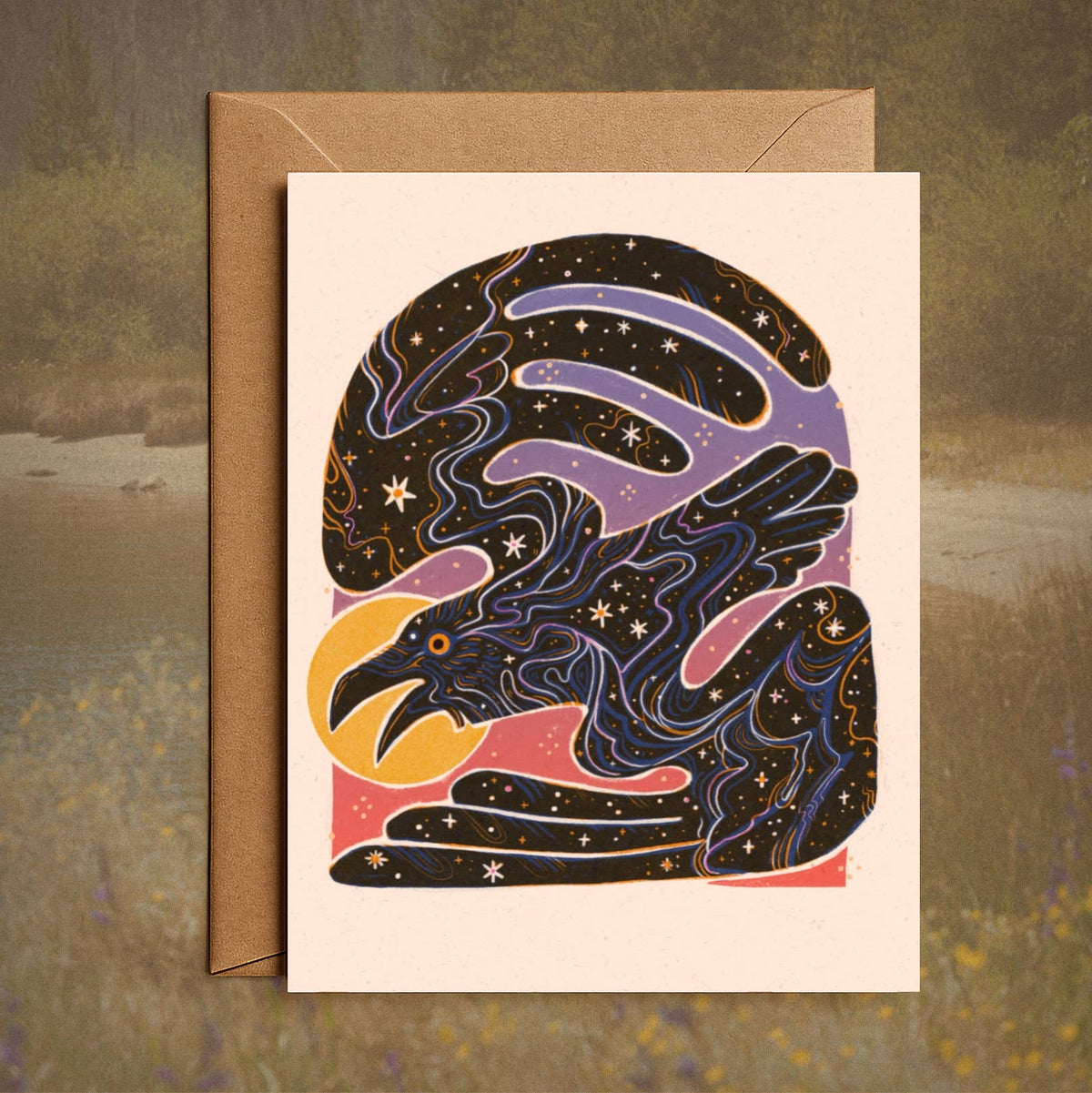 Raven Nocturne– Blank Greeting Card Nature Illustration 