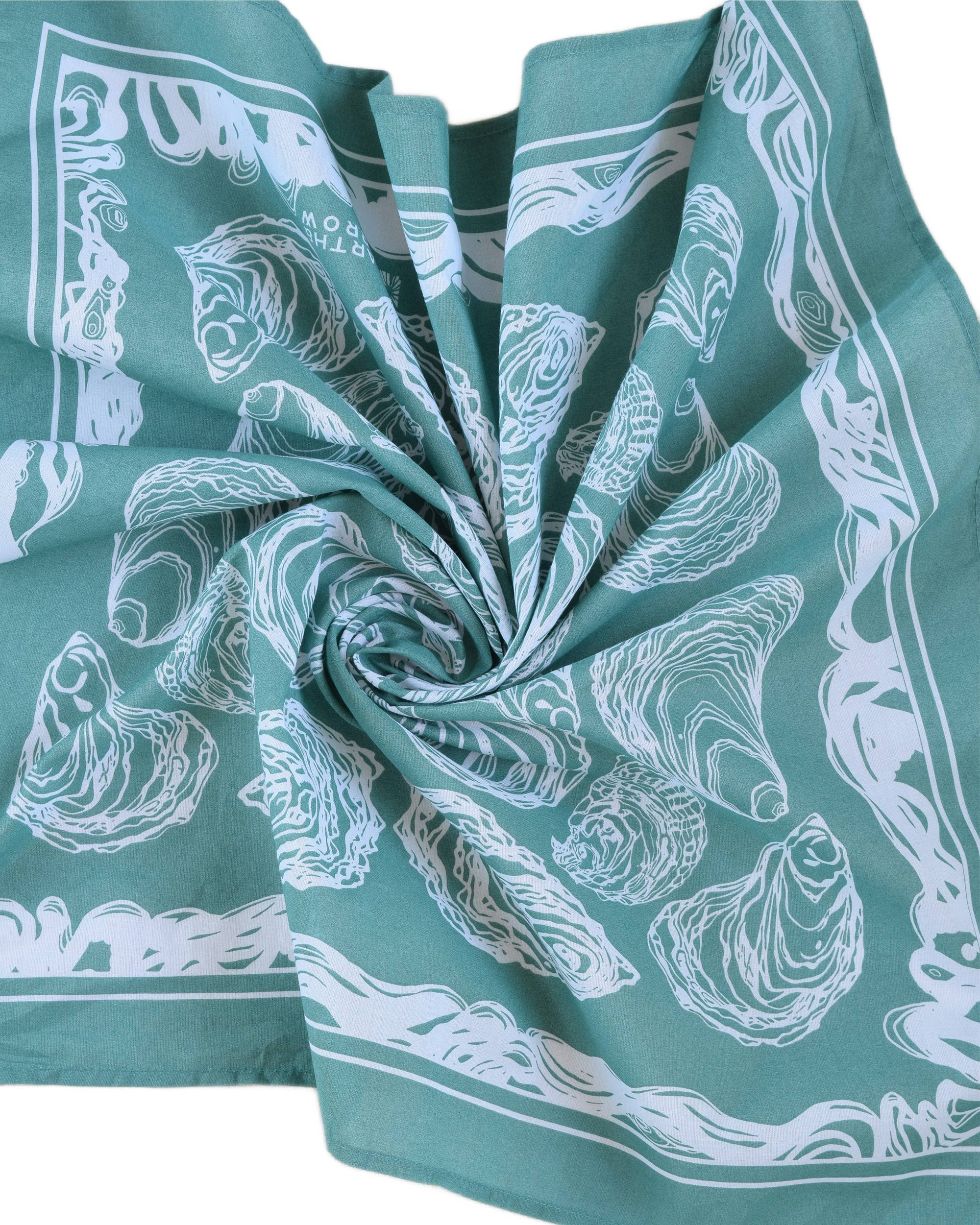 Oyster Bandana - 100% Cotton - Hand Printed - Green Teal