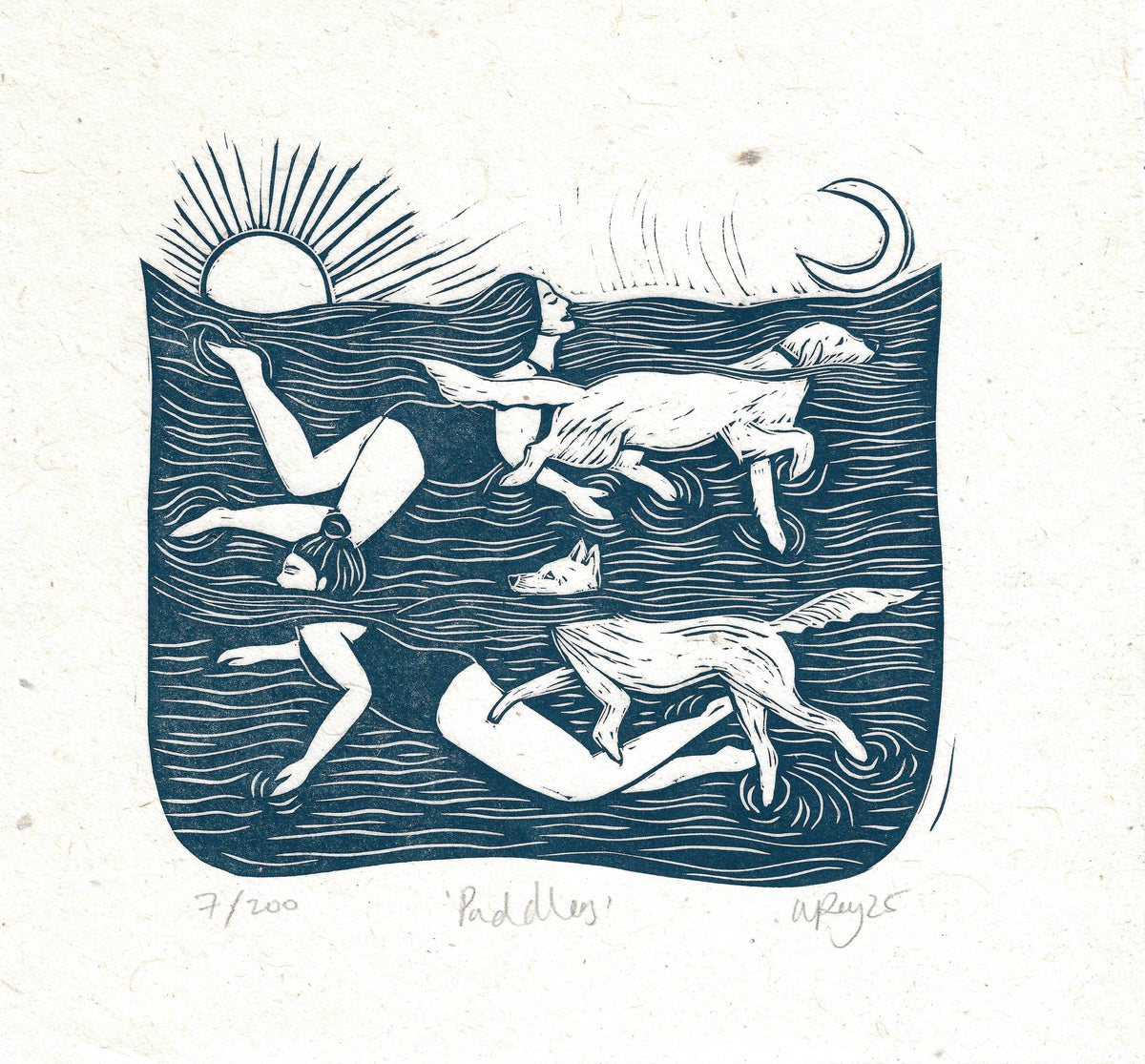 Paddlers card, dogs, dog swimming, sea swim, women &amp; dogs