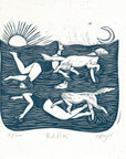 Paddlers card, dogs, dog swimming, sea swim, women & dogs