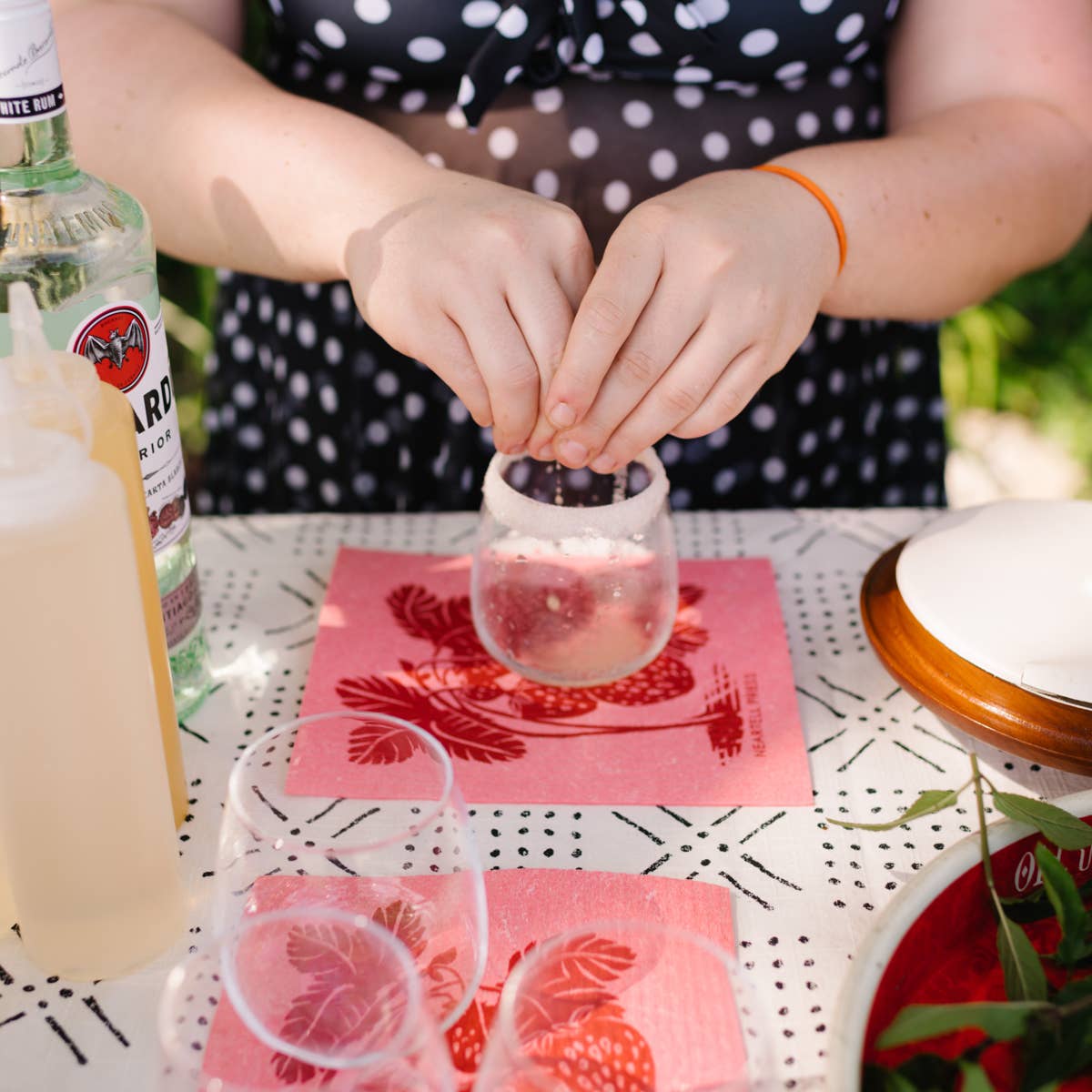 Heartell Press - Screen Printed Red Strawberries Sponge Cloth