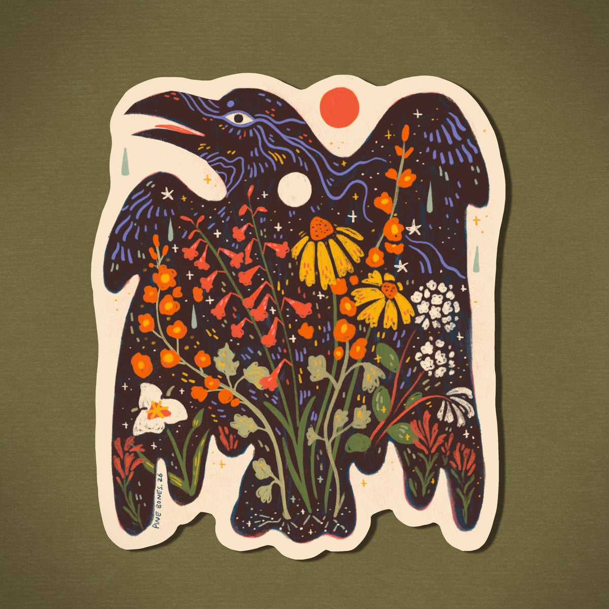 Wildflower Raven - Durable &amp; Weatherproof Sticker
