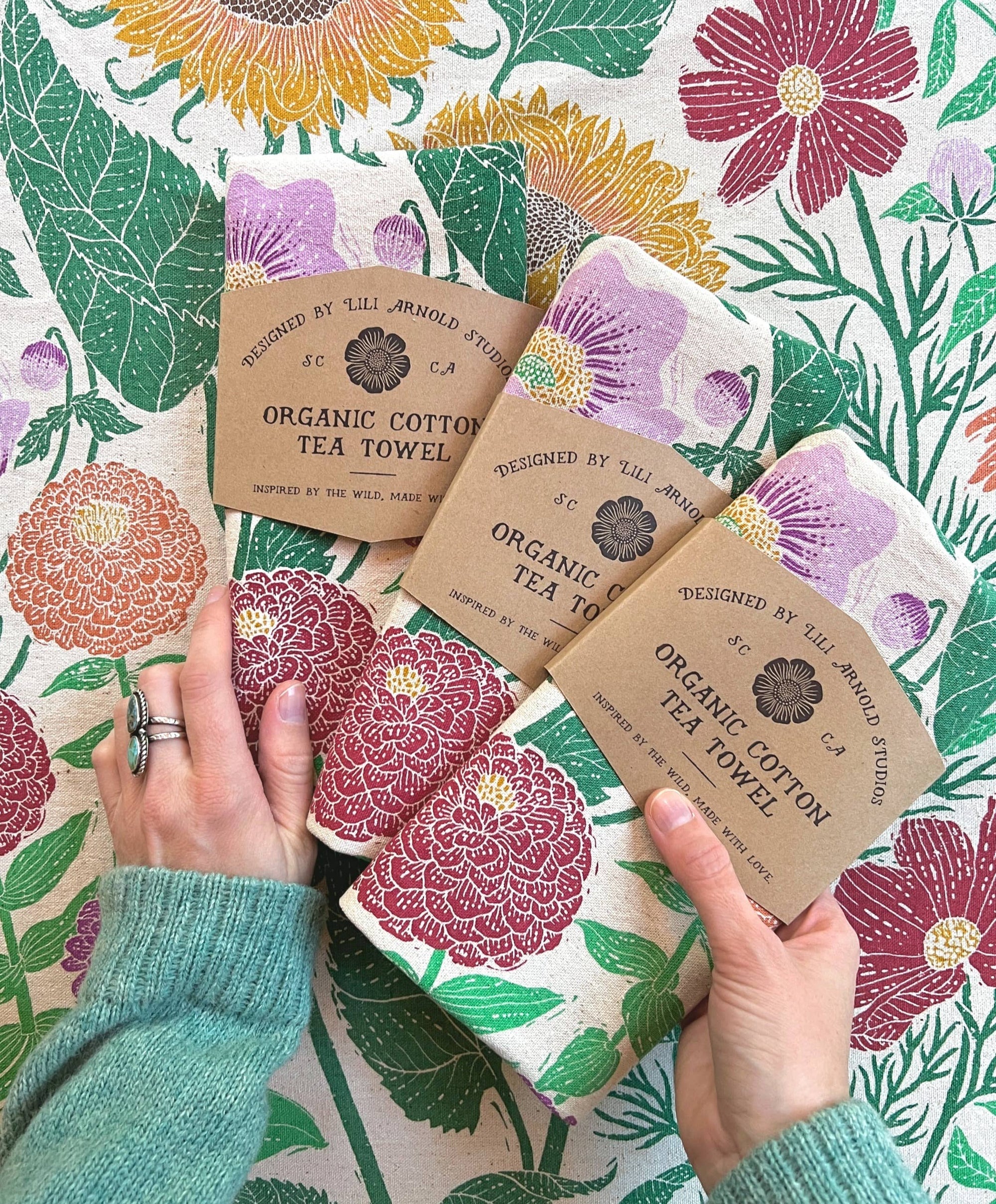 Organic Cotton Tea Towel - Summer Garden