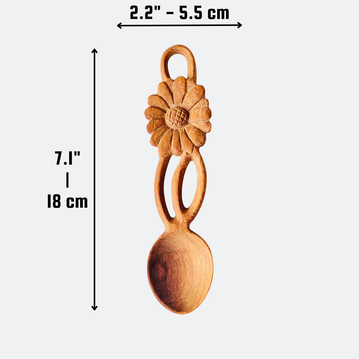 Hand Carved One Flower-Shape Handle Wooden Spoon