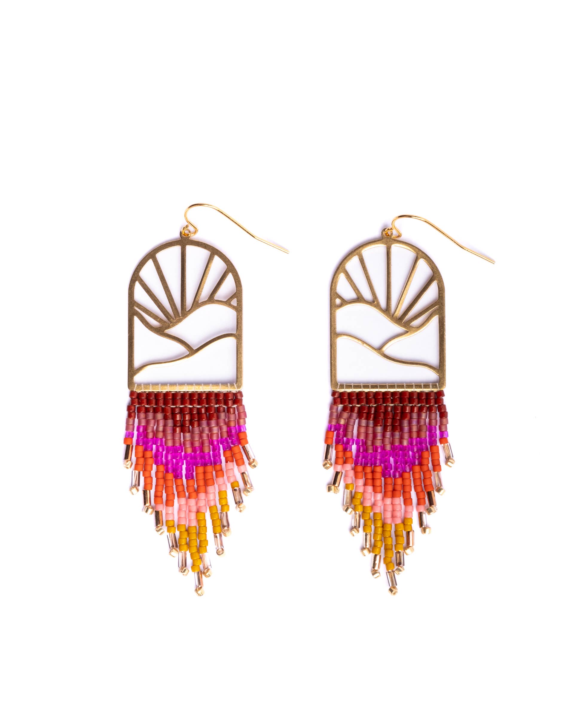 Beaded Handwoven Sedona Sunset Fringe Earrings (Blue/Green)