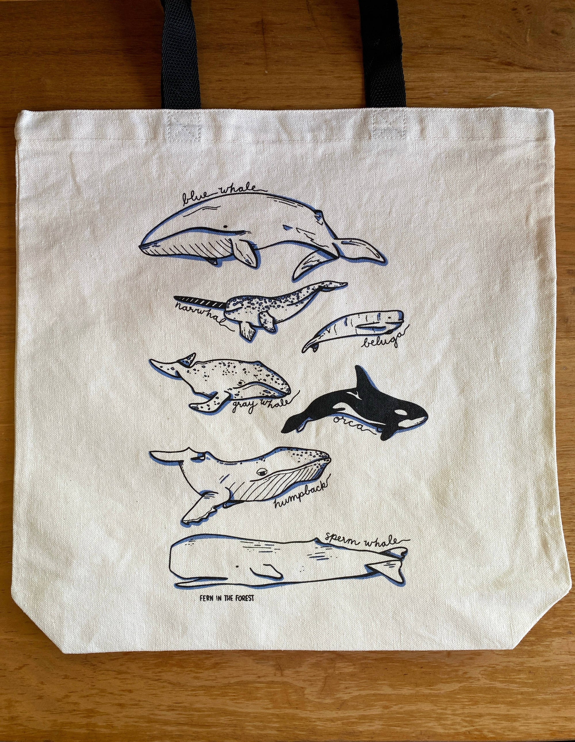 Illustrated Whale Tote Bag