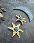 Celestial Star Earrings, Hammered Brass Dangle, Modern Cosmi