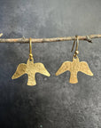 Minimal Bird Earrings - Small Hammered Brass Sparrow Drops
