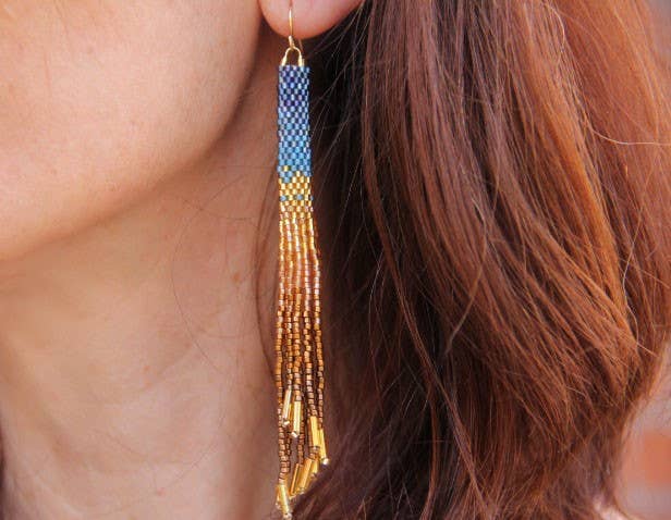 Beaded Handwoven Ombre Tassel Earrings (Violet)
