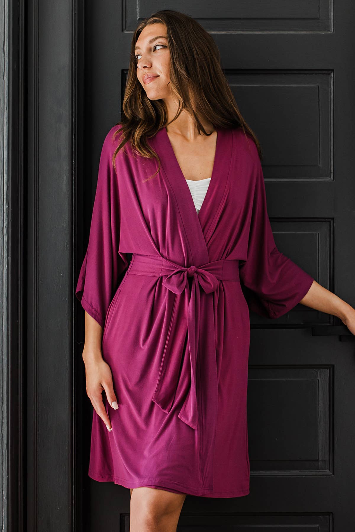 NINA ELBOW SLEEVE BELTED BAMBOO ROBE
