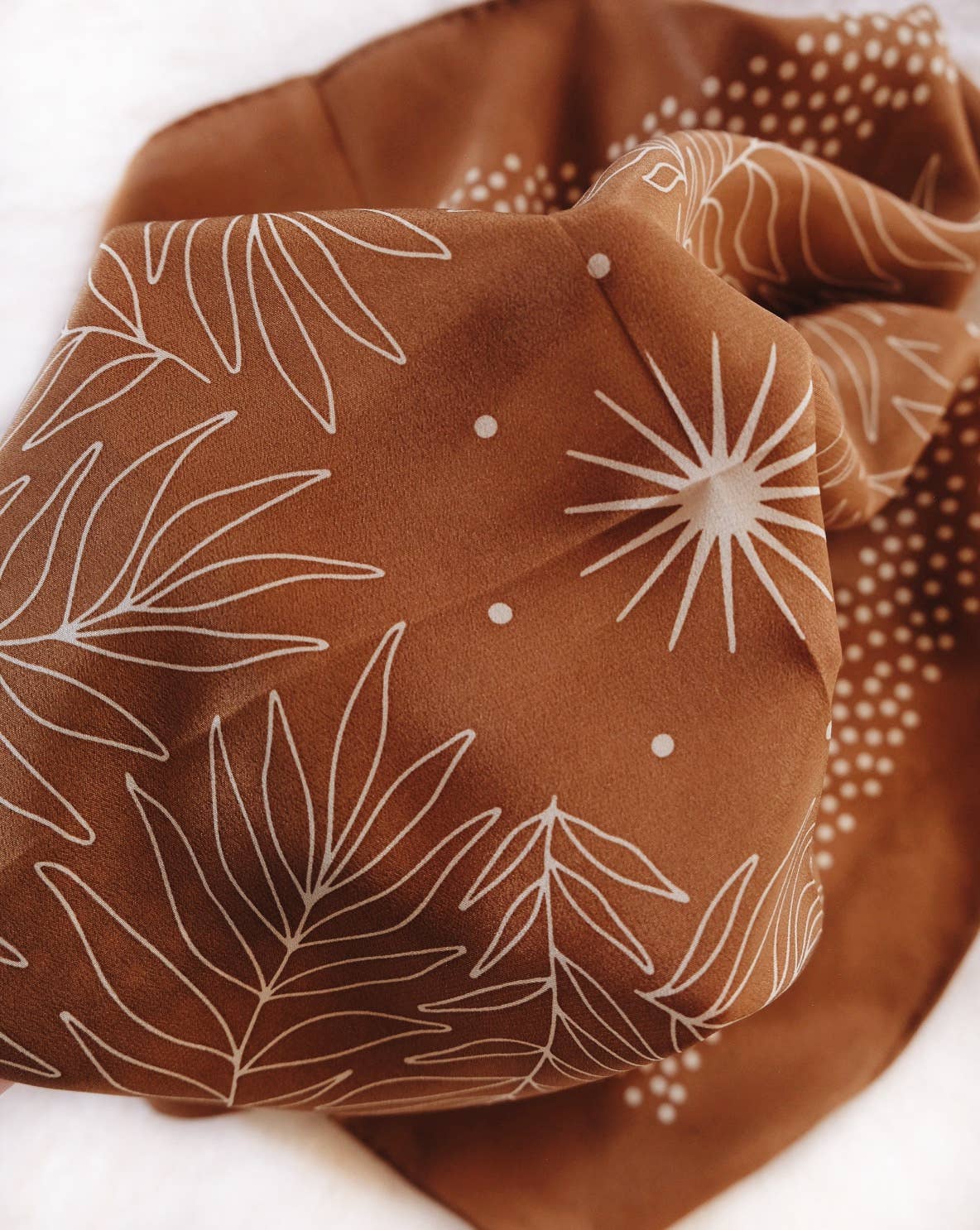 100% Silk Bandana Scarf - Tropical Palms Amber Western Style