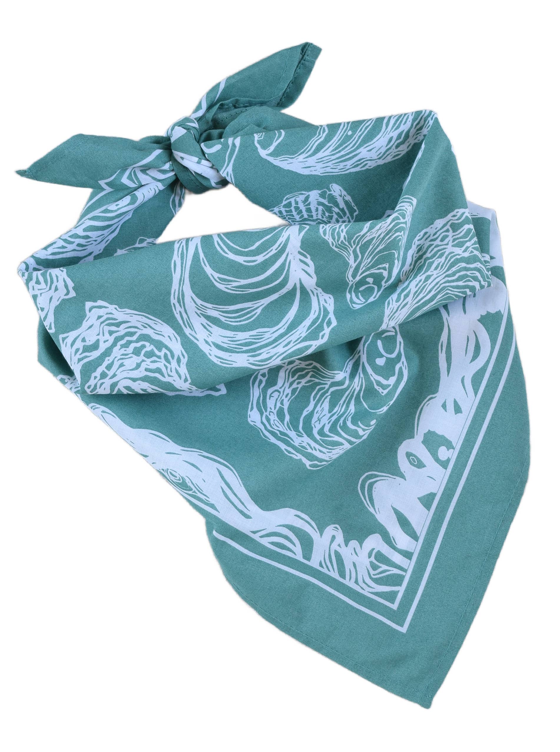 Oyster Bandana - 100% Cotton - Hand Printed - Green Teal
