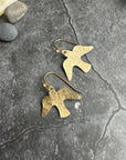 Minimal Bird Earrings - Small Hammered Brass Sparrow Drops