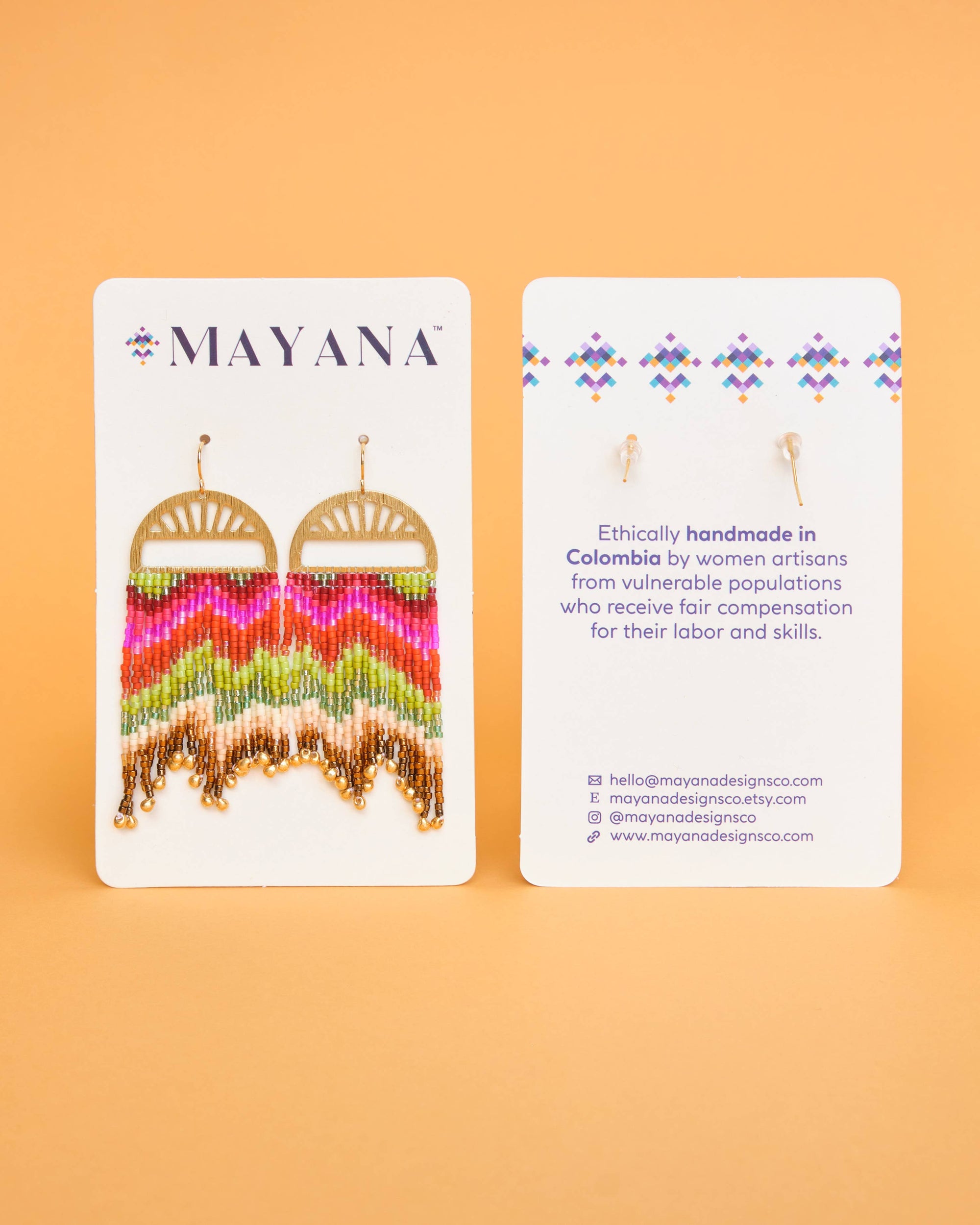 Mayana Designs Co - Beaded Handwoven Sedona Sunset Fringe Earrings (Blue/Green)