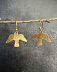 Minimal Bird Earrings - Small Hammered Brass Sparrow Drops