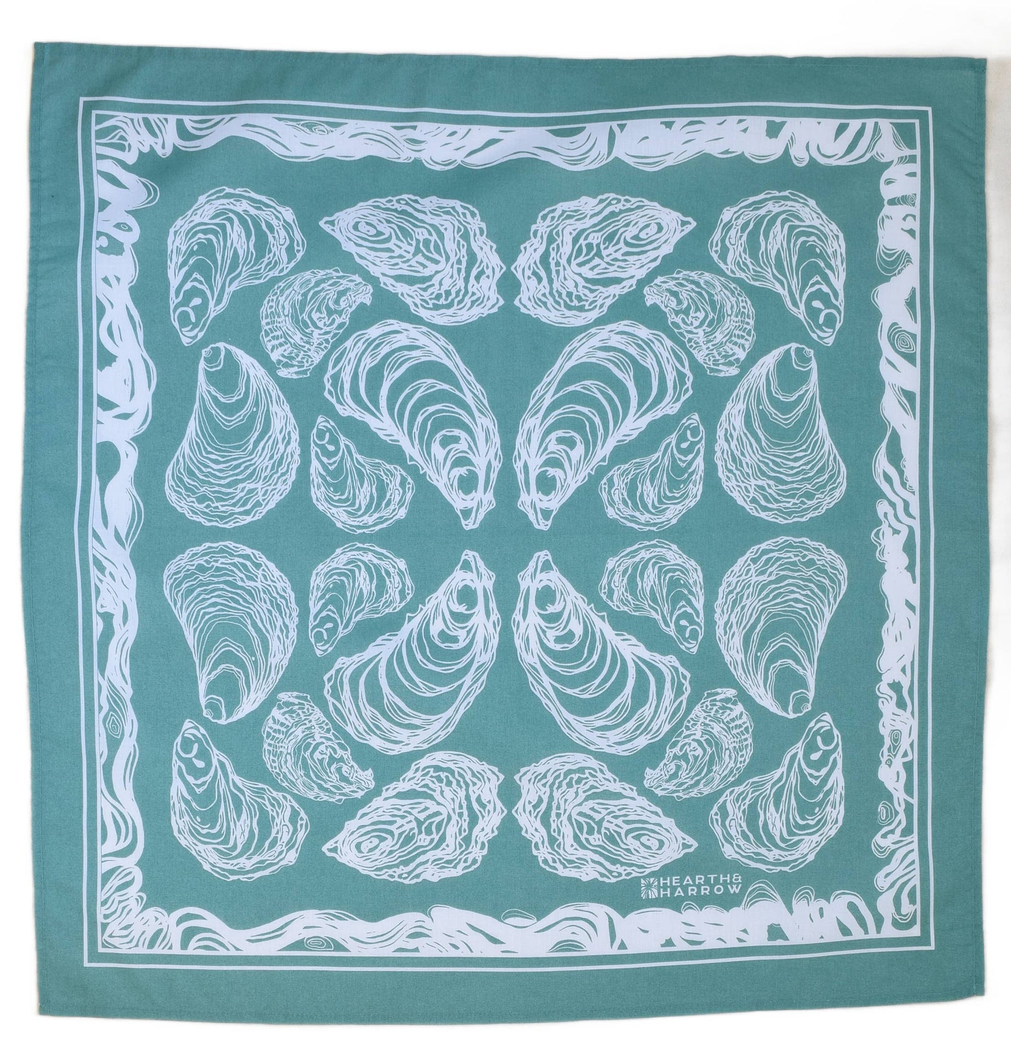 Oyster Bandana - 100% Cotton - Hand Printed - Green Teal