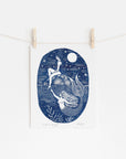 Trick of the Light riso print, mermaid, swimmer, seaside