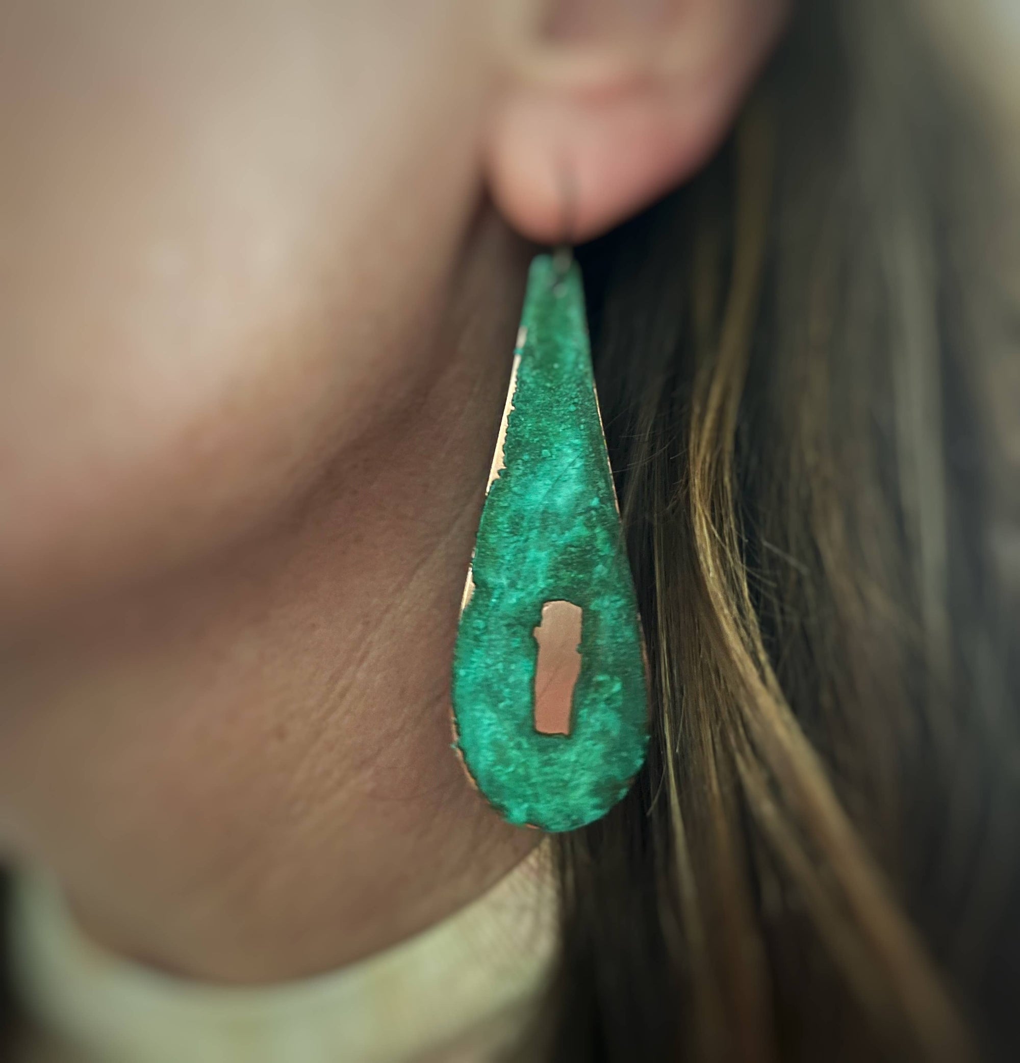 Patina and Enamel Teardrop Earrings 