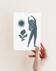 Prints by the Bay - Goddess Affirmation Block Print Postcards: Yoga Goddess / Tonal postcard / Sage Green