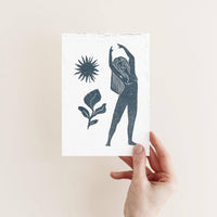 Prints by the Bay - Goddess Affirmation Block Print Postcards: Yoga Goddess / Tonal postcard / Sage Green