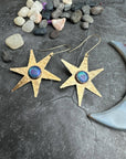Celestial Star Earrings, Hammered Brass Dangle, Modern Cosmi
