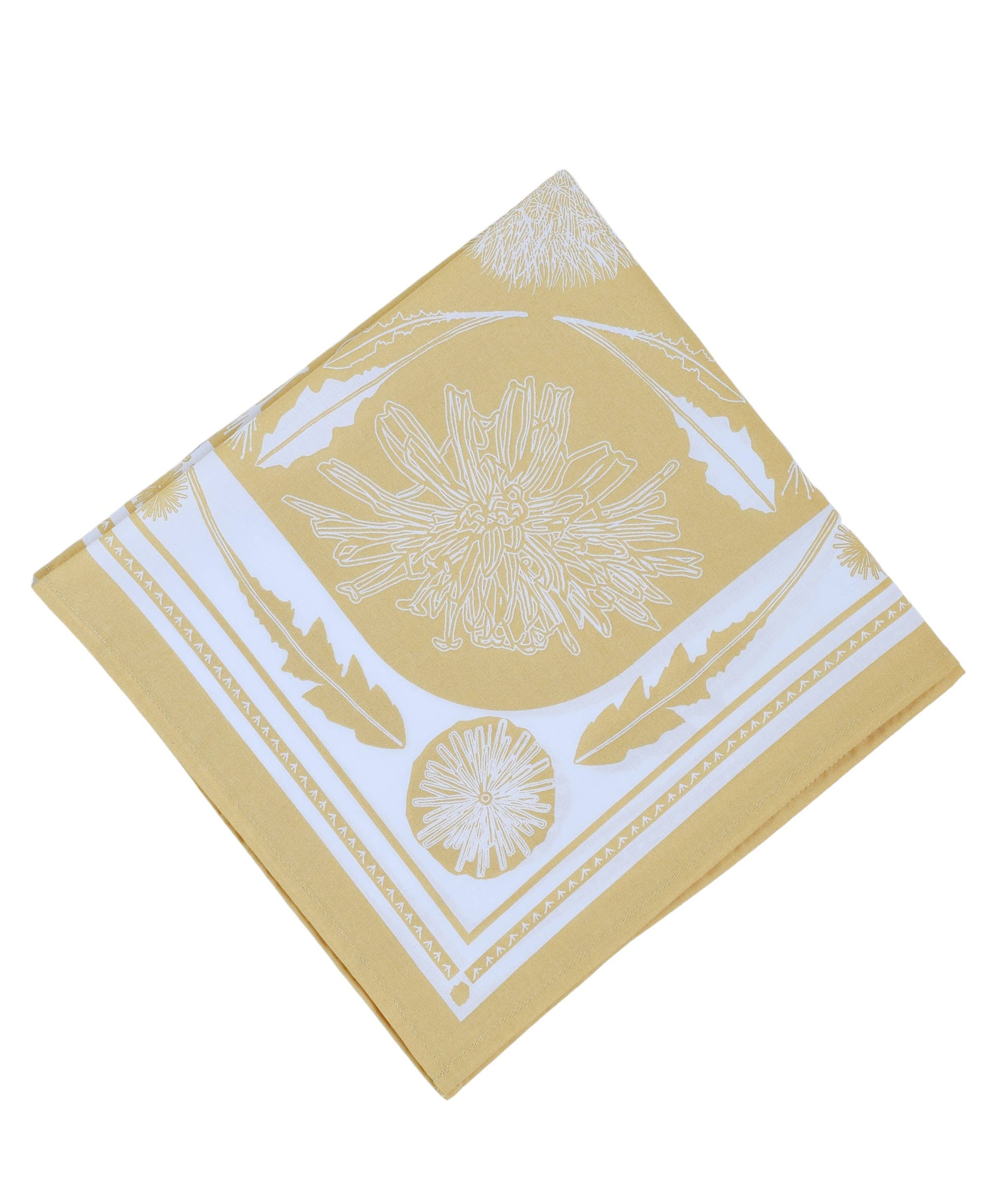 Dandelion Bandana - 100% Cotton - Hand Printed - Soft Yellow