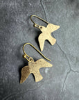 Minimal Bird Earrings - Small Hammered Brass Sparrow Drops
