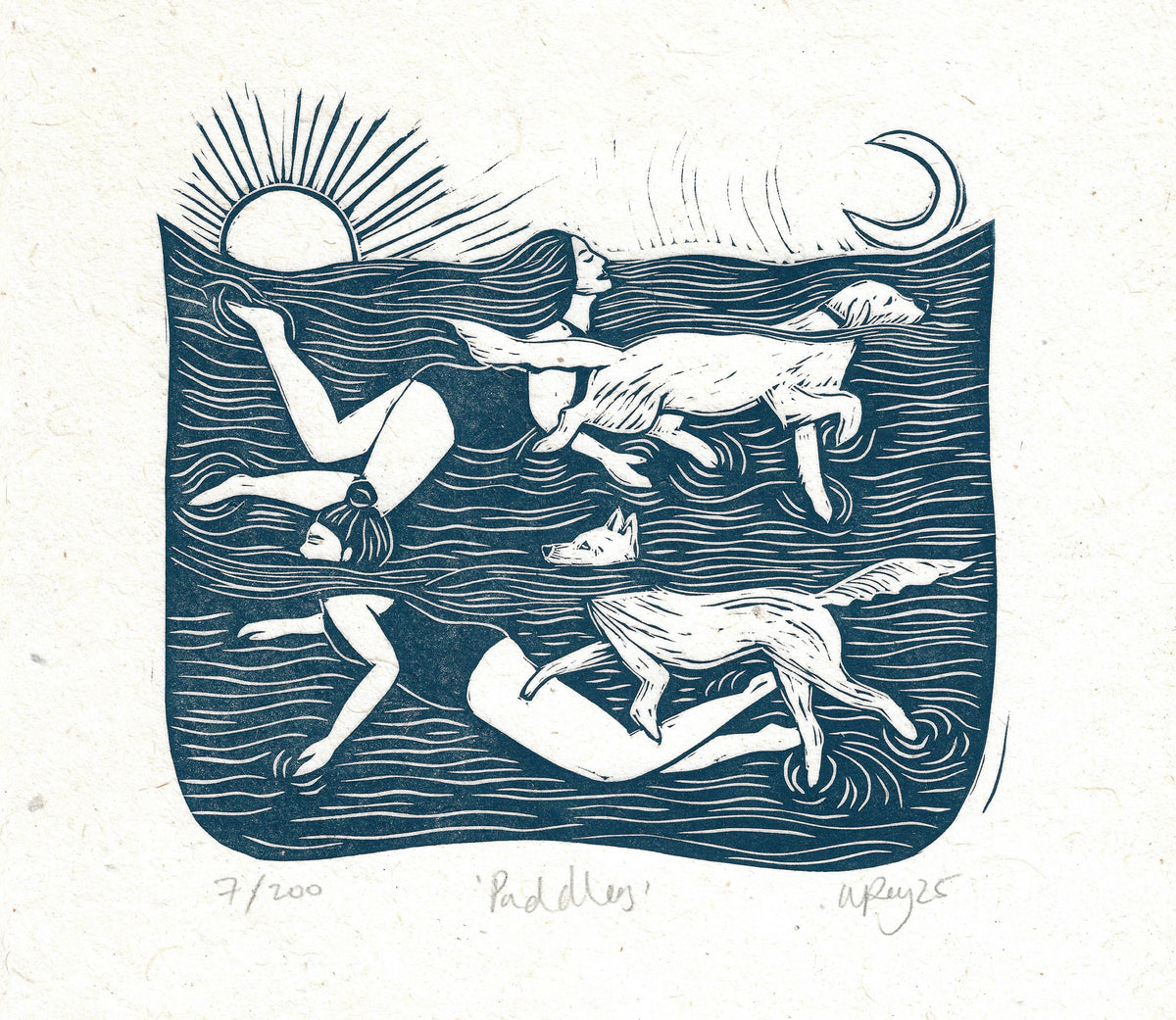 Paddlers card, dogs, dog swimming, sea swim, women &amp; dogs