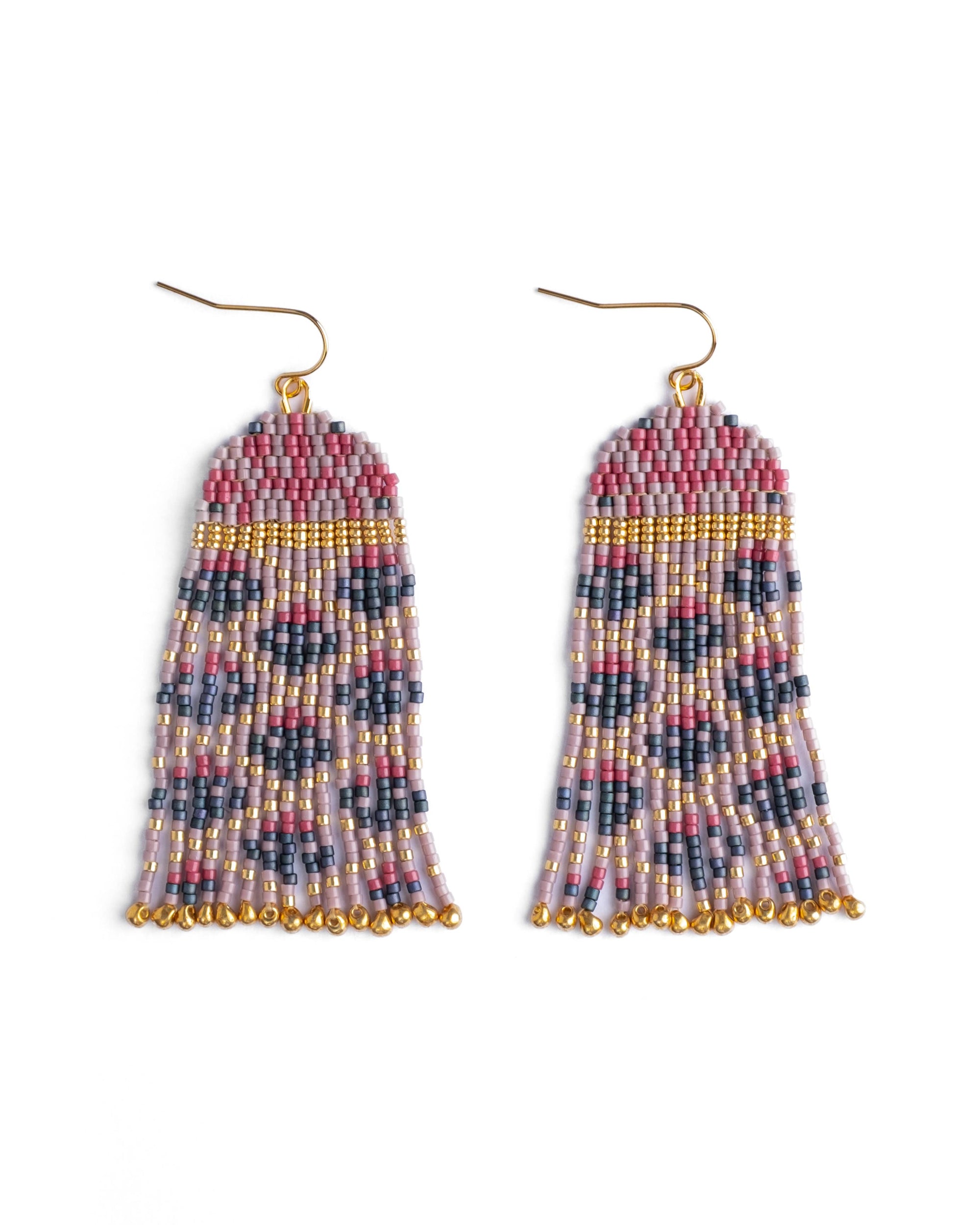 Beaded Handwoven Brocade Garden Earrings (Brown/Red)