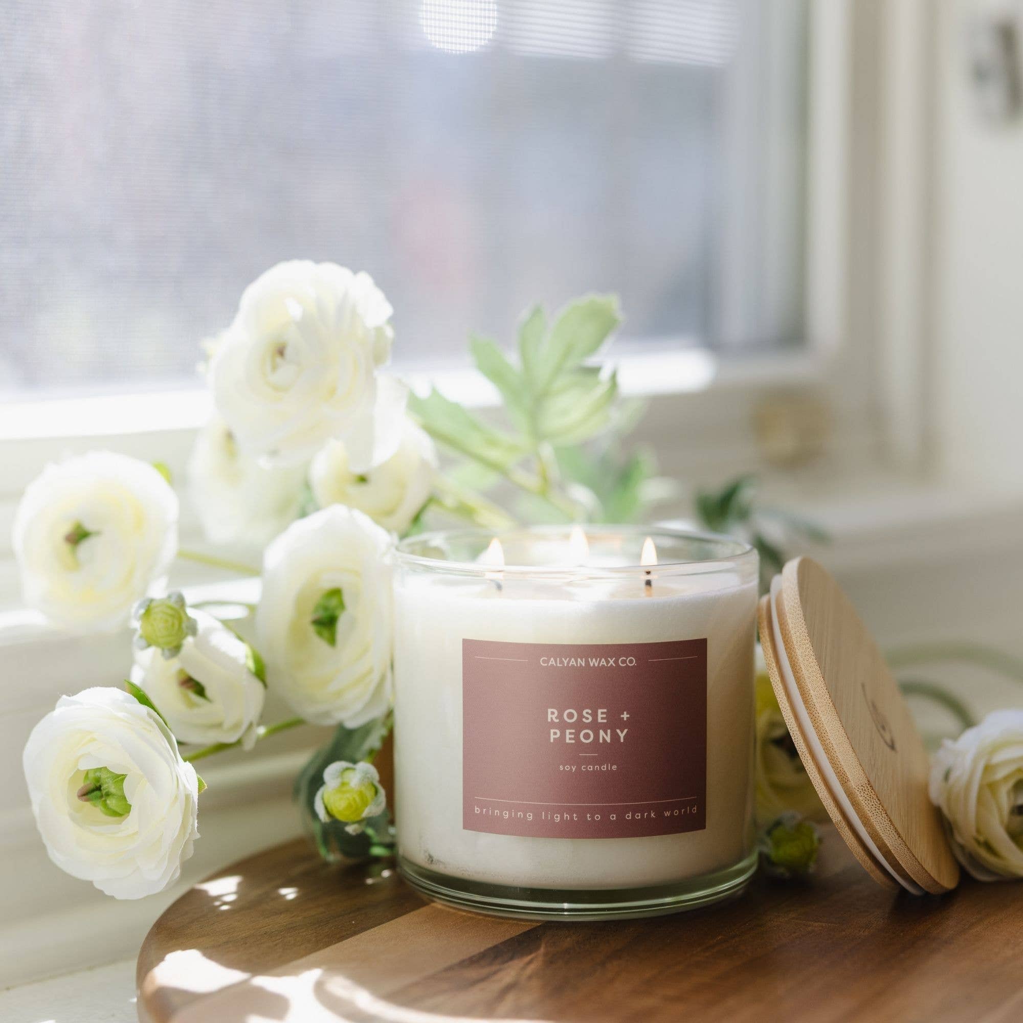 Rose + Peony - 3 Wick Clear Glass Tumbler Soy Candle