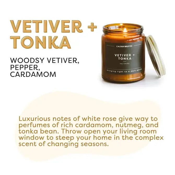 Vetiver + Tonka - Amber Jar Soy Candle