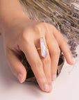 Long Brass Moonstone Bar Ring